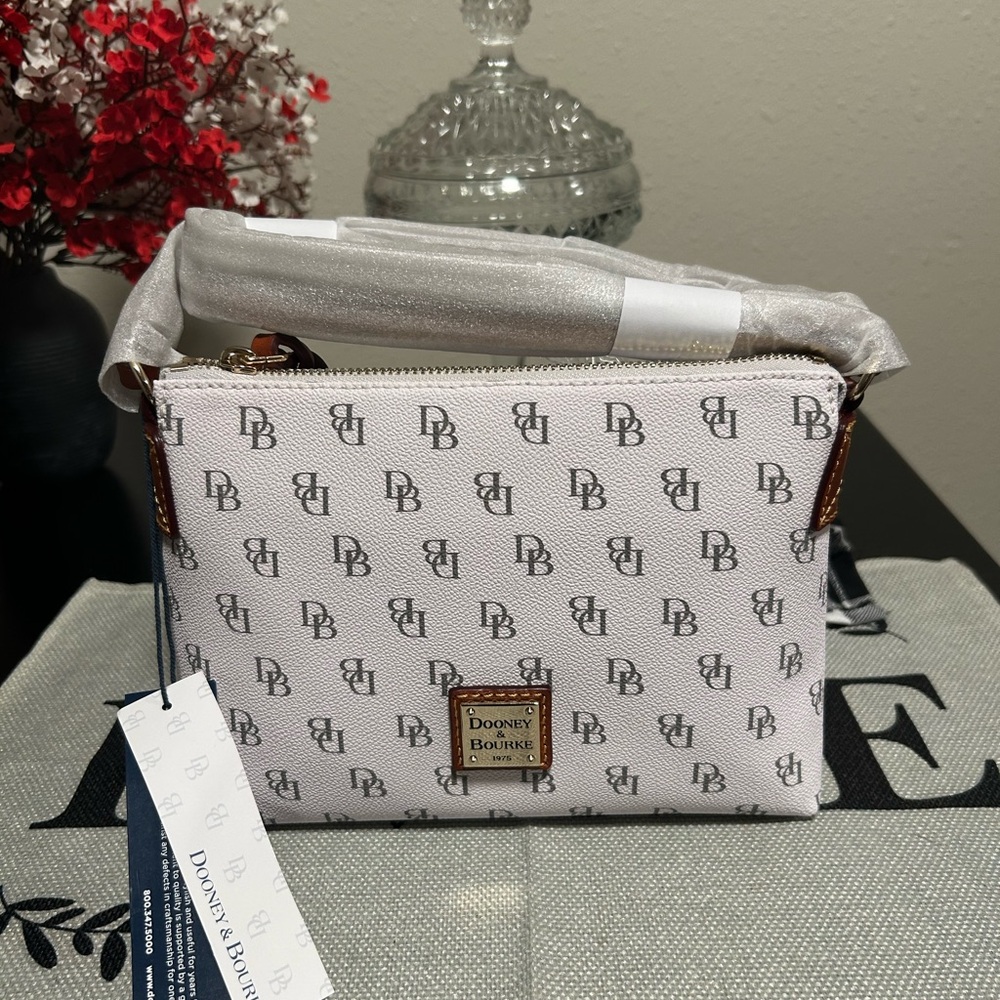 Dooney & Bourke Gretta Rosie Logo Crossbody in Bone and Brown NWT